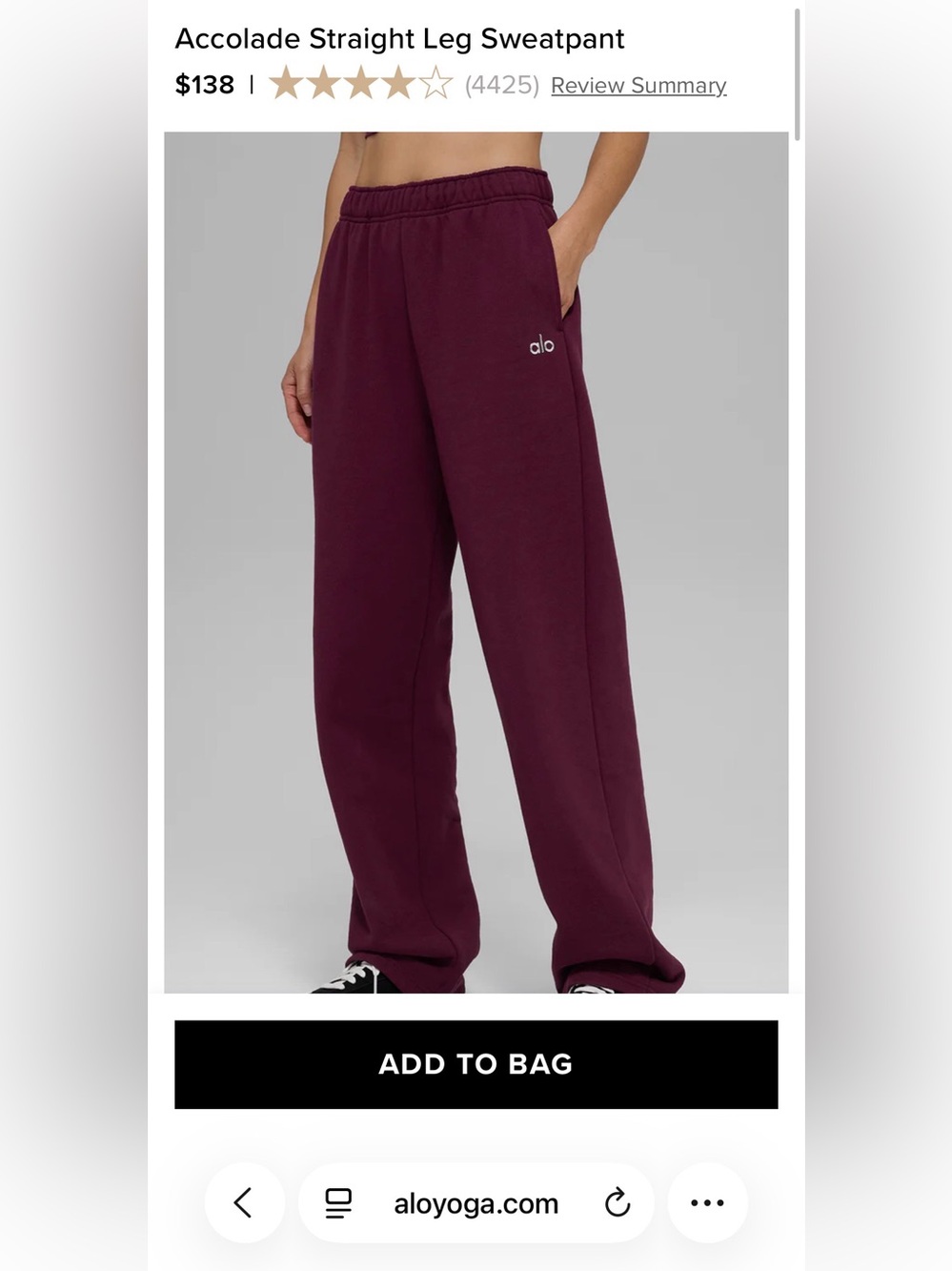 ALO Accolade Sweat Pants Limited Burgundy Size XS Extra Small $138 RETAIL